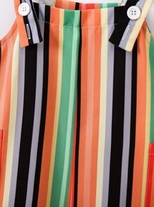 SHEIN 小男童塊狀條紋雙口袋背帶連體短褲