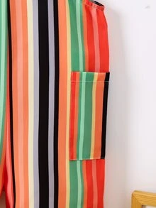 SHEIN 小男童塊狀條紋雙口袋背帶連體短褲