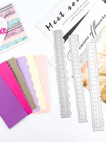 3pcs Stainless Steel Ruler Cutting Die, Paper Tearing Ruler Cutting Stencil For DIY Crafting - Silver - View 1