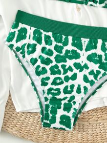 豹紋項圈三角形夏季沙灘比基尼套裝 - 彩色 - 查看 4