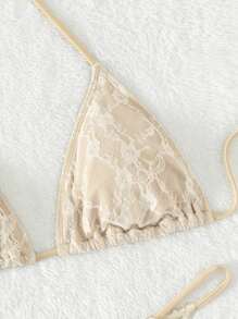 Swim SXY 夏季沙灘花邊露背三角比基尼套裝 - 杏色 - 查看 5