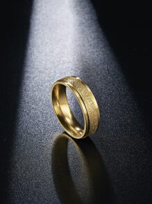 男士1入組時尚不銹鋼啞光戒指適合女士日常裝飾,適用於首飾類禮品和派對 - 金黃色 - 查看 1