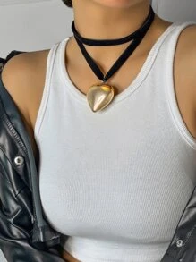 愛心裝飾頸鏈 - 金黃色 - 查看 1