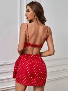 SHEIN Privé Allover Heart Print Wrap Knot Side Open Back Cami Dress