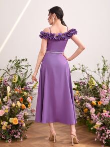 Modelyn Đầm Xếp li Xù Dây kéo màu trơn Buổi tiệc - Màu tím - Xem 2