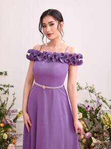 Modelyn Đầm Xếp li Xù Dây kéo màu trơn Buổi tiệc - Màu tím - Xem 5