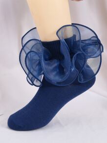1pair Toddler Girls Ruffle Trim Fashion Style Socks - Blue - View 3