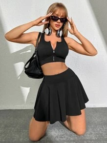 SHEIN Zip Up Sports Set With Phone Pocket - Black - View 1