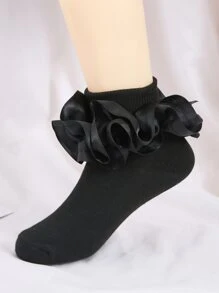 1 Pair Cotton Baby/Toddler Girls' Socks With Big Lace Ruffle, Princess Dance Socks - Black - View 6