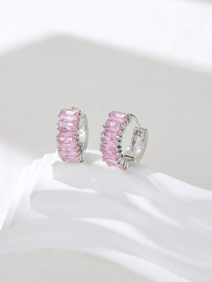 方晶鋯石裝飾圓耳環 - 彩色 - 查看 1