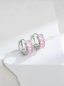 方晶鋯石裝飾圓耳環 - 彩色 - 查看 2