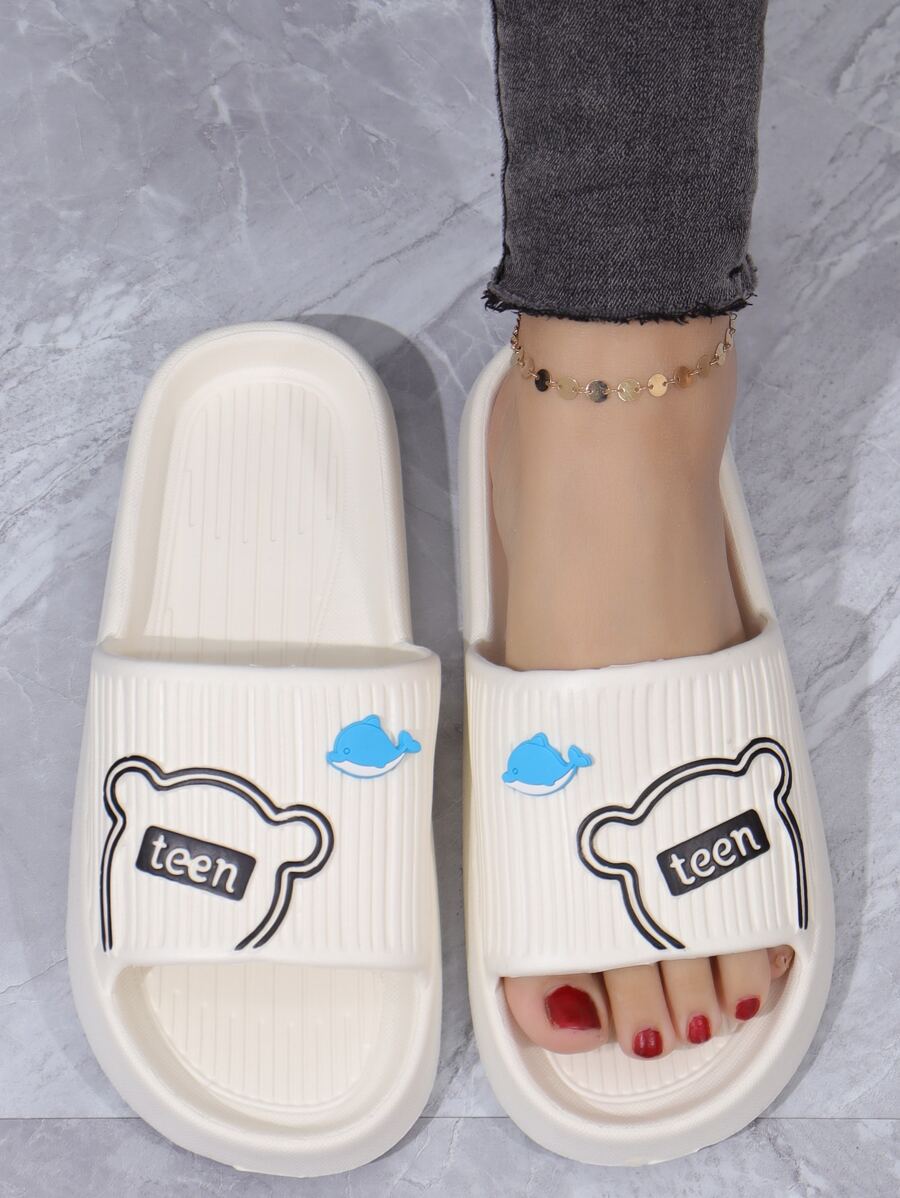 Mujer Chanclas con letra & con patrón de delfín preppy blanco EVA - Blanco - Ver 1