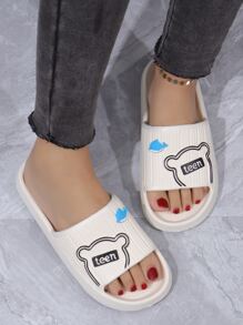 Mujer Chanclas con letra & con patrón de delfín preppy blanco EVA - Blanco - Ver 2