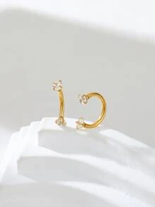 2pcs/set Simple Stainless Steel Cubic Zirconia Decor Nose Ring For Women & Girls - Gold - View 1