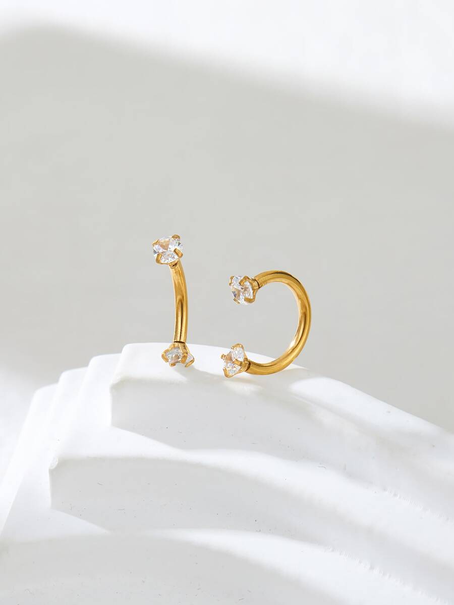 2pcs/set Simple Stainless Steel Cubic Zirconia Decor Nose Ring For Women & Girls - Gold - View 1