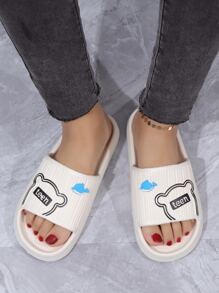 Mujer Chanclas con letra & con patrón de delfín preppy blanco EVA - Blanco - Ver 5