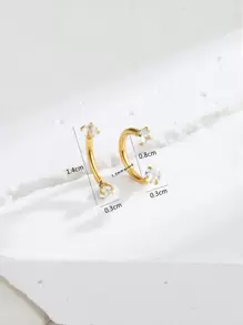 2pcs/set Simple Stainless Steel Cubic Zirconia Decor Nose Ring For Women & Girls - Gold - View 3