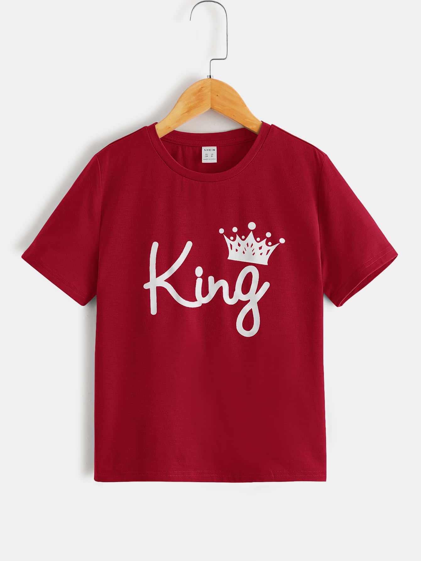 SHEIN 男孩字母和皇冠圖案T恤 - 酒紅色 - 查看 1