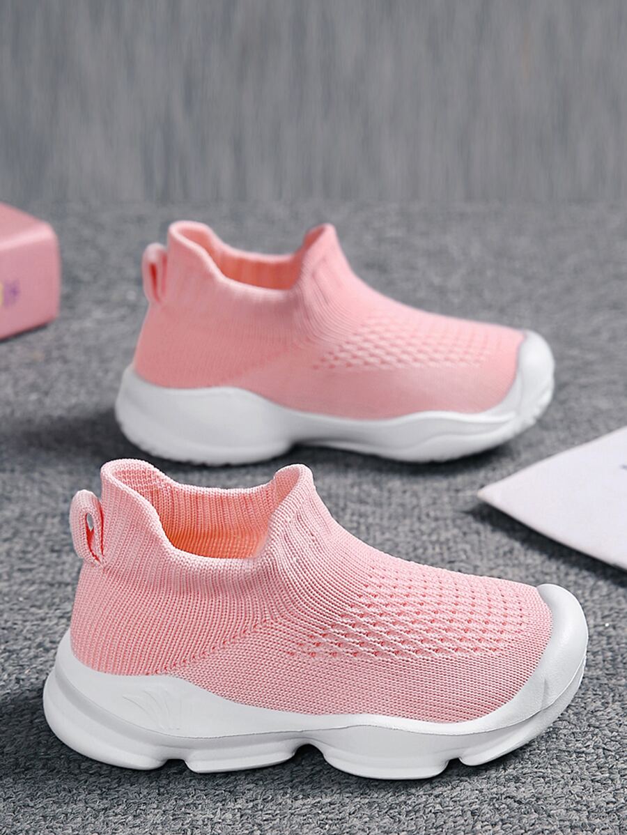 嬰兒羅紋一腳蹬運動粉色織物襪型運動鞋