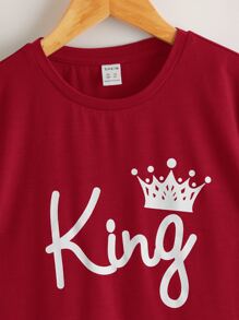 SHEIN 男孩字母和皇冠圖案T恤 - 酒紅色 - 查看 4