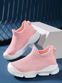 嬰兒羅紋一腳蹬運動粉色織物襪型運動鞋