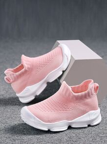 嬰兒羅紋一腳蹬運動粉色織物襪型運動鞋