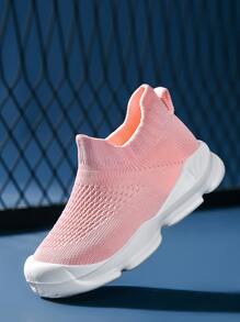 嬰兒羅紋一腳蹬運動粉色織物襪型運動鞋