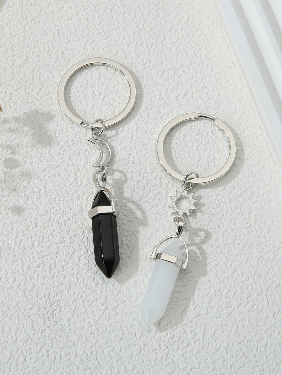 chiếc Móc khóa phong cách thời trang cặp đôi hình học quyến rũ - Màu Xám nhạt - Xem 1