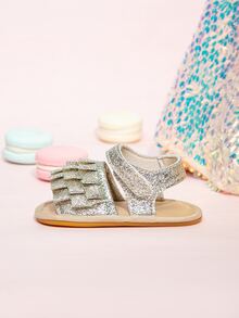 Bebé Sandalias con correa en el tobillo con diseño de fruncido atractivo dorado - Dorado - Ver 6