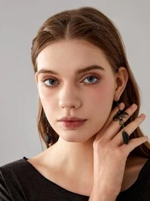 ROMWE Fairycore Bông tai lủng lẳng - màu đen - Xem 4