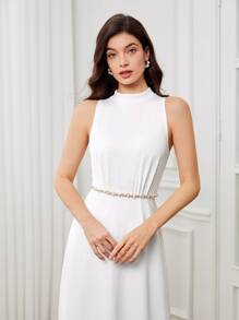 BizChic Solid Mock Neck Sleeveless Dress Without Belt - White - View 6