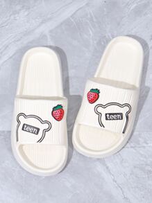 女士字母和草莓圖案學院白色拖鞋 - 白色 - 查看 4