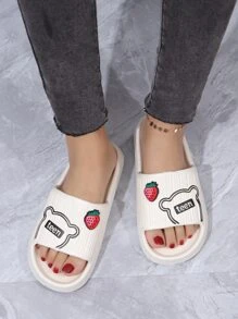 女士字母和草莓圖案學院白色拖鞋 - 白色 - 查看 6