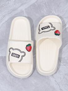 女士字母和草莓圖案學院白色拖鞋 - 白色 - 查看 7