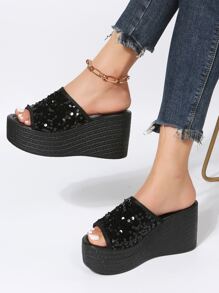 Giày bệt dày và Dép nêm Nữ - màu đen - Xem 3