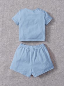 SHEIN Bộ đồ Em bé Lá thư - Màu xanh nhạt - Xem 2