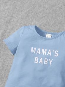 SHEIN Bộ đồ Em bé Lá thư - Màu xanh nhạt - Xem 3