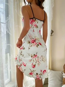 Floral Print Contrast Binding Cami Pajama Nightdress Perfect For Summer, Vacation