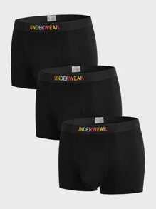 Hombres 3 piezas Calzoncillos boxer con cinta con letra - Negro - Ver 1