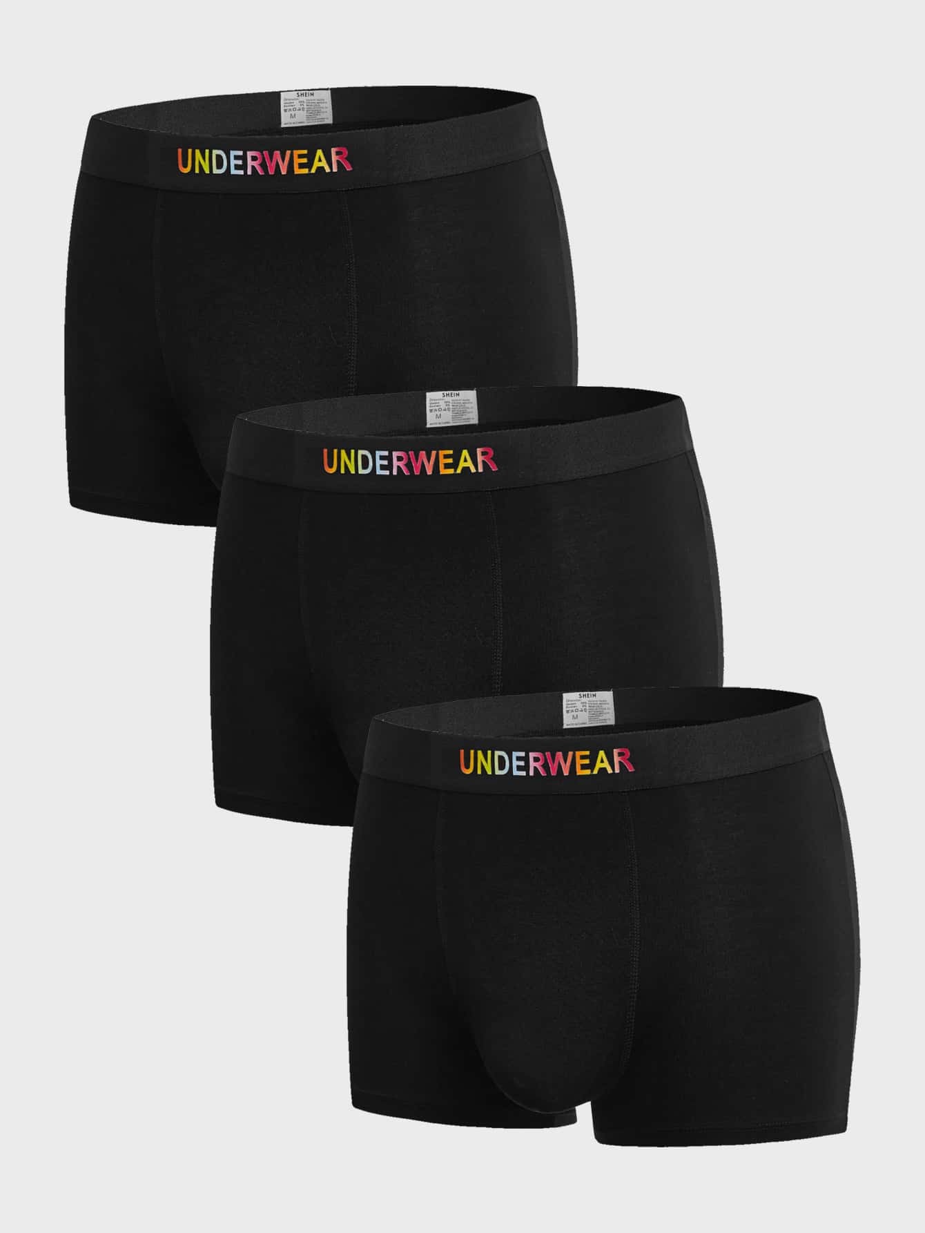 Hombres 3 piezas Calzoncillos boxer con cinta con letra - Negro - Ver 1