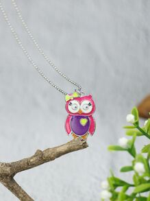 Cartoon Owl Charm Necklace - Multicolor - View 2