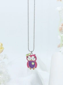 Cartoon Owl Charm Necklace - Multicolor - View 3