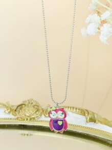 Cartoon Owl Charm Necklace - Multicolor - View 5