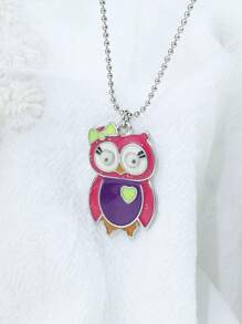 Cartoon Owl Charm Necklace - Multicolor - View 6