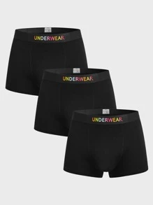 Hombres 3 piezas Calzoncillos boxer con cinta con letra - Negro - Ver 8
