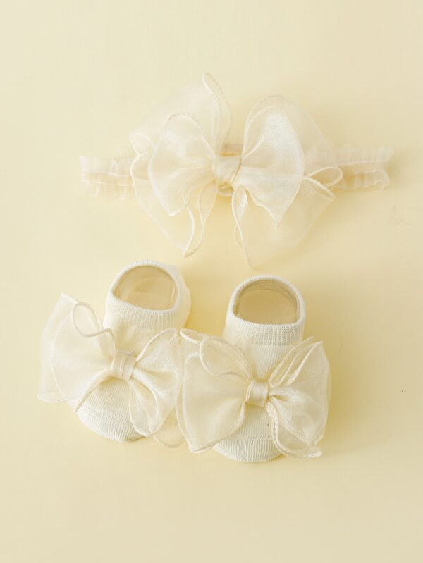 1pair Baby Bow Decor Socks & 1pc Hair Band