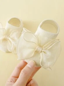 1pair Baby Bow Decor Socks & 1pc Hair Band - Beige - View 5
