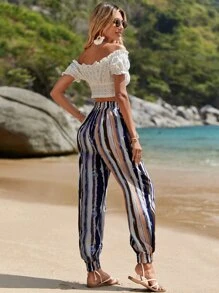 SHEIN VCAY Pantalones con estampado de pincelada con bolsillo oblicuo - Multicolor - Ver 2