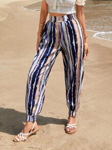 SHEIN VCAY Pantalones con estampado de pincelada con bolsillo oblicuo - Multicolor - Ver 5