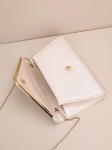 極簡信封包包翻蓋金屬裝飾優雅 - 白色 - 查看 3